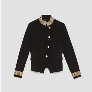 Zara Velvet Blazer with Gold Embroidery